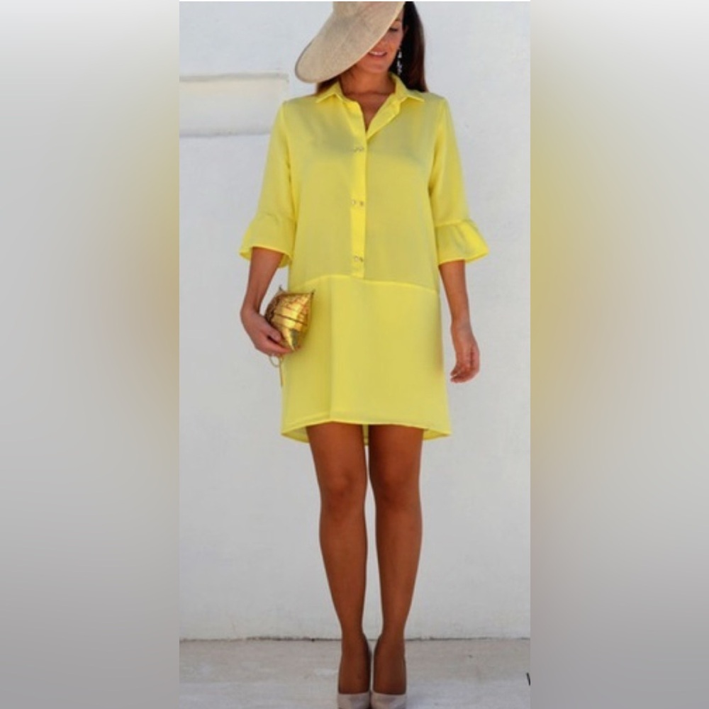 Zara Yellow Button-Up Shirt Dress excellent condition like new